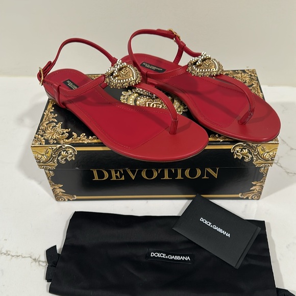 SOLD Dolce & Gabbana Red Leather Devotion Sandals size 40 new - Picture 3 of 11